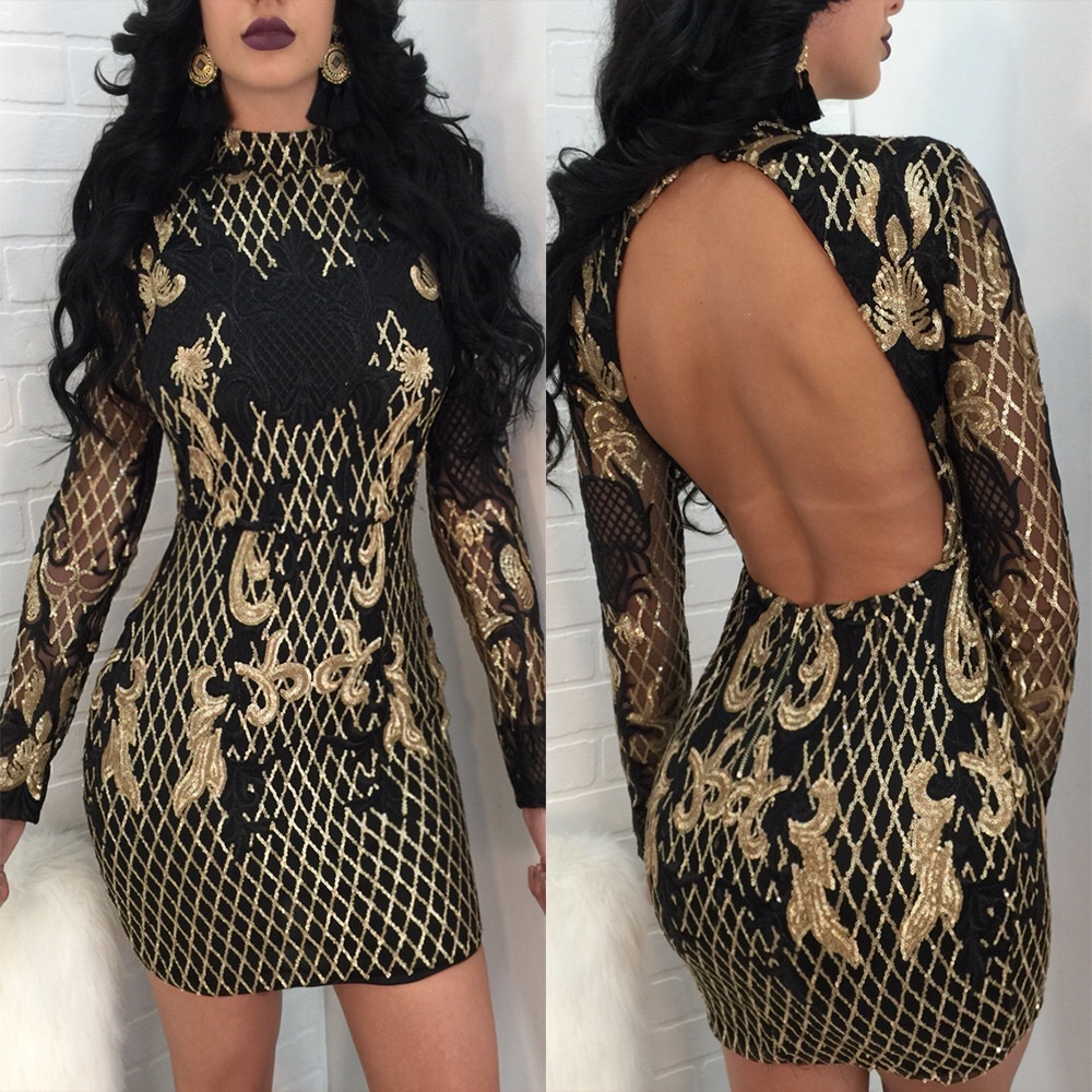 Black and gold sequin dress